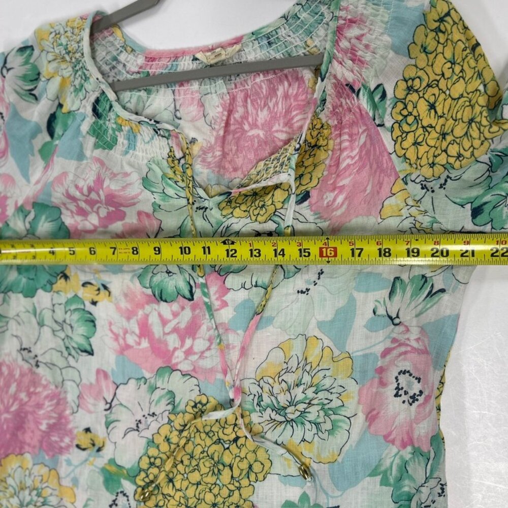 Charter Club 100% Linen Floral Peasant Top Cottagecore Boho Blouse Pastel size L - Picture 7 of 12